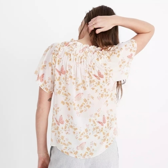 Madewell Smocked Mockneck Butterfly Sanctuary Top XL - Picture 3 of 9